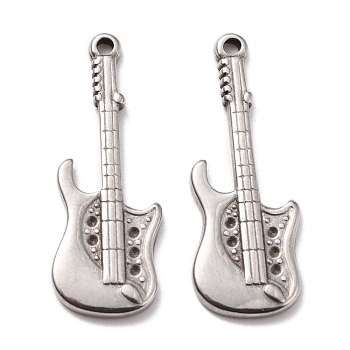 304 Stainless Steel Pendants Rhinestone Settings, Guitar, Stainless Steel Color, 30x11x2mm, Hole: 1.6mm