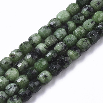 Natural Ruby in Zoisite Beads Strands, Barrel, Faceted, 6x6mm, Hole: 1mm, about 62pcs/strand, 15.16 inch(38.5cm)