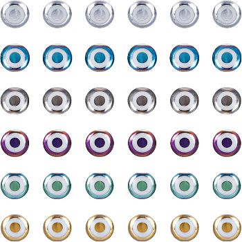 Glass Beads, Round with Evil Eye Pattern, Mixed Color, 8x7.5mm, Hole: 1.2mm, 6 colors, 22pcs/color, 132pcs/box