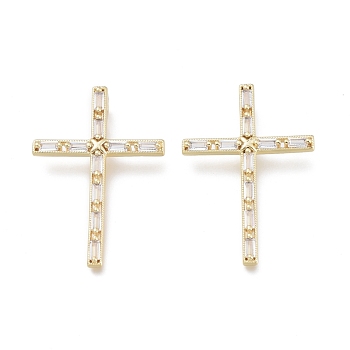 Brass Micro Pave Cubic Zirconia Pendants, Real 18K Gold Plated, Cross, Clear, 39.5x27x3mm, Hole: 3x5mm