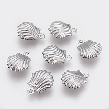 304 Stainless Steel Charms, Shell, Stainless Steel Color, 14x11x4mm, Hole: 1mm