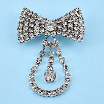Crystal Rhinestone Lapel Pin, Creative Silver Plated Brass Badge for Backpack Clothes, Silver, 50x35x9.5mm, Pin: 0.6mm