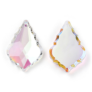 Electroplated Glass Big Pendants, AB Color Plated, Faceted, Fan, Clear AB, 61x40x12.5mm, Hole: 1.6mm