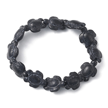 Synthetic Turquoise Tortoise Beaded Stretch Bracelet for Women, Black, Inner Diameter: 2 inch(5cm)