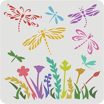 Large Plastic Reusable Drawing Painting Stencils Templates, for Painting on Scrapbook Fabric Tiles Floor Furniture Wood, Square, Flower Pattern, 300x300mm