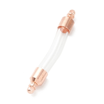 Transparent Glass Vial Pendant Normal Link Connectors, Curved Tube Openable Wish Bottle with Brass & Alloy Findings for Jewelry Making, Rose Gold, 48x8x7mm, Hole: 1.8mm