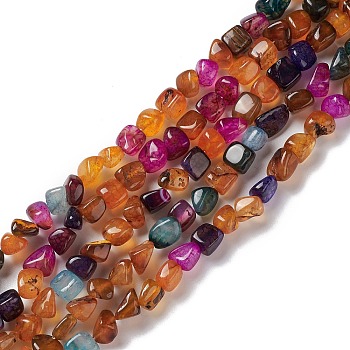 Natural Agate Beads Strands, Nuggets, Dyed & Heated, Colorful, 5~11x5~12x5~11mm, Hole: 1~1.4mm, about 39~50pcs/strand, 14.17~14.96 inch(36~38cm)