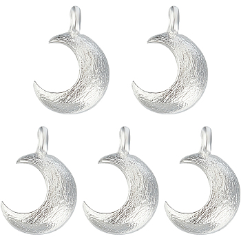 5Pcs 925 Sterling Silver Charms, Crescent Moon, Matte Silver Color, 10x7x2mm, Hole: 1mm