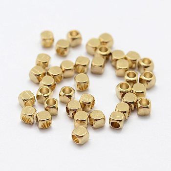 Brass Spacer Beads, Nickel Free, Cube, Raw(Unplated), 2.5x2.5mm, Hole: 1.6mm