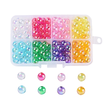 8 Colors Eco-Friendly Transparent Acrylic Beads, AB Color, Round, Mixed Color, 8mm, Hole: 1.5mm, 8colors, about 24pcs/color, 192pcs/box