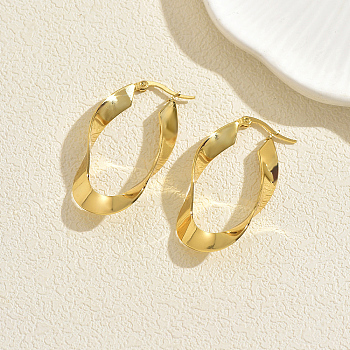 Twisted Oval Stainless Steel Hoop Earrings, Golden, 42x20mm
