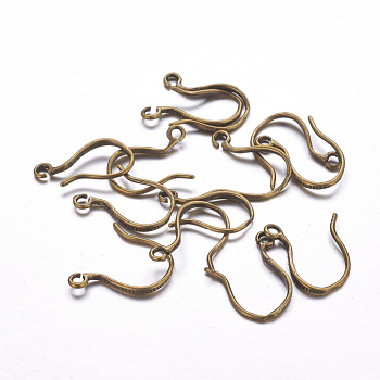 Brass Earring Hooks, with Horizontal Loop, Nickel Free, Antique Bronze, 15x10x1.5mm, Hole: 1mm