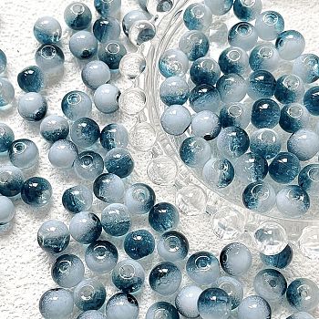 Handmade Transparent Lampwork Beads, Round, Marine Blue, 8.5mm, Hole: 1mm, 10pcs/set