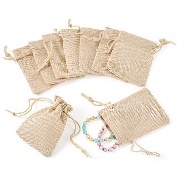 20Pcs Rectangle Polyester Imitation Burlap Packing Pouches Drawstring Bags, for Christmas, Wedding Party and DIY Craft Packing, Lemon Chiffon, 9x7cm