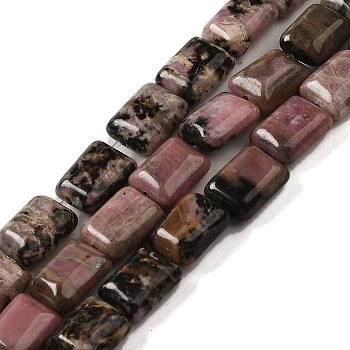 Natural Rhodonite Beads Strands, Rectangle, 8~9x6.5~7x4mm, Hole: 0.8mm, about 45pcs/strand, 15.16 inch(38.5cm)