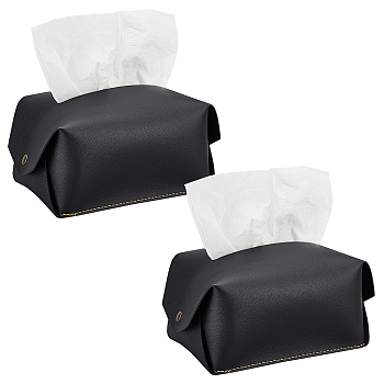 Foldable PVC Imitation Leather Tissue Storage Bags, Rectangle, Paper Towel Case Container Organizer, Black, Finished Product: 185x110x83mm