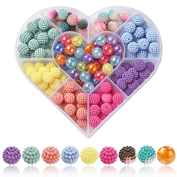 148Pcs 8 Style Rubberized Style & Imitation Pearl & Transparent Crackle Acrylic Beads, Berry & Round, Mixed Color, 12x11.5~12mm, Hole: 1~2mm