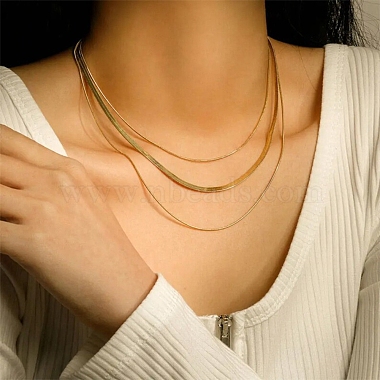 304 Stainless Steel Snake Chains 3 Layer Necklace for Women(NJEW-C028-01G)-5