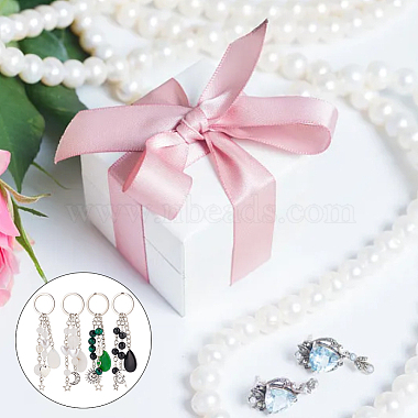 Gemstone with ABS Plastic Imitation Pearl Beaded Keychain with Star/Moon/Sun Alloy Pendants(KEYC-PH01516-02)-7