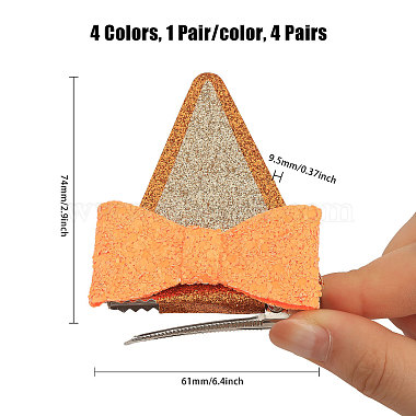 4 Pairs 4 Colors Glitter Bowknot Cat Ear Cloth Alligator Hair Clips(PHAR-CA0001-004)-2