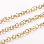 Ion Plating(IP) 304 Stainless Steel Rolo Chains, Belcher Chain, Unwelded, with Spool, Twisted, Golden, 3.5x0.6mm, about 32.8 Feet(10m)/roll(CHS-H007-26G)