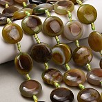 Natural Agate Beads Strands, Dyed & Heated, Coin Beads, Yellow Green, 23~24x9~10mm, Hole: 2mm, about 12pcs/strand, 14.96''(38cm)(G-A321-L04-01)