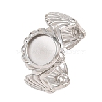 Shell Shape 304 Stainless Steel Cuff Ring Components, Round Pad Ring Setting, Stainless Steel Color, 9~12mm, 19mm, Tray Size: 8mm(SA-CBA098D-03P-A)