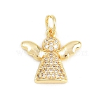 Brass Micro Pave Cubic Zirconia Pendants, Angel Charms, Long-Lasting Plated, Rack Plating, Lead Free & Cadmium Free, Clear, Real 18K Gold Plated, 13.5x14.5x3mm, Hole: 3.2mm(KK-F938-38G-02)