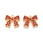 304 Stainless Steel Rhinestone Pendants, Bowknot, Ion Plating(IP), Real 18K Gold Plated, Light Siam, 17x19x3.5~4mm, Hole: 1.8~2mm(STAS-T064-82G-02)