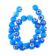 Handmade Italianate Lampwork Beads Strands, Evil Eye Style, Round, Sky Blue, about 12mm in diameter, hole: 2mm, about 31pcs/strand, 14 inch(X-D217-12mm-2)