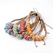 Natural Lava Rock Bib Statement Necklaces, with Waxed Cord and Turquoise, Mixed Color, 18.1 inch(NJEW-O092-02)