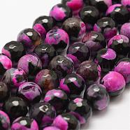 Faceted Natural Fire Crackle Agate Beads Strands, Round, Dyed & Heated, Mauve, 10mm, Hole: 1.5mm, about 38pcs/strand, 14 inch(35.6cm)(G-F447-10mm-A08)