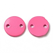 Spray Painted 201 Stainless Steel Connector Charms, Flat Round, Hot Pink, 8x1mm, Hole: 1.2mm(STAS-G304-23A)