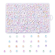 Alphabet Acrylic Beads, Horizontal Hole, Flat Round, Mixed Color, Letter A~Z, 7x3.5~4mm, Hole: 1.2mm, about 1776pcs/box(OACR-X0006-21)