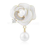 Pearl Camellia Flower Brooch Pin Rhinestone Crystal Brooch Flower Lapel Pin for Birthday Party Anniversary T-shirt Dress Clothing Accessories Jewelry Gift, White, 47.5x30.5mm(JBR097B)