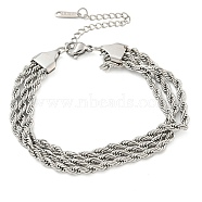 304 Stainless Steel 3-Strand Rope Chain Bracelets for Women, Stainless Steel Color, 6-1/2 inch(16.4cm)(BJEW-G707-02P)