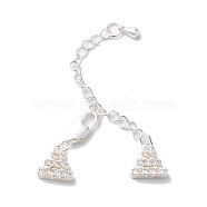 Brass Micro Pave Cubic Zirconia Chain Extender, Triangle, 925 Sterling Silver Plated, 25mm(KK-G503-02S)