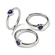 Heart Natural Lapis Lazuli Adjustable Rings, Brass Ring for Women, Long-Lasting Plated, Lead Free & Cadmium Free, Platinum, Inner Diameter: 18mm(RJEW-Q818-02P-03)