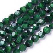 Natural Tiger Eye Beads Strands, Dyed & Heated, Faceted Star Cut Beads, Sea Green, 7~8mm, Hole: 1mm, about 47~48pcs/strand, 15.2 inch~15.5 inch(38.5~39.5cm)(G-I217-B-01D)