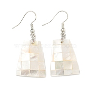 Rack Plating Brass Natural White Shell Dangle Earrings, Platinum, Creamy White, Trapezoid, 47x20mm(EJEW-N055-52F)