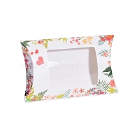 Paper Pillow Boxes, Gift Candy Packing Box, with Clear Window, Floral Pattern, White, 12.5x7.6x2.2cm(X-CON-G007-03A-01)