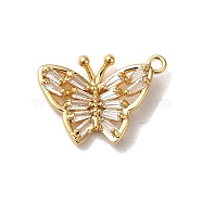 Brass Pendants, with Glass, Butterfly Charm, Real 18K Gold Plated, 13.5x19x3.5mm, Hole: 1.5mm(KK-B079-16G)