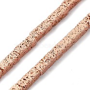 Electroplated Natural Lava Rock Beads Strands, Cuboid, Rose Gold Plated, 8.5~9x3x3mm, Hole: 1mm, about 46pcs/strand, 15.75''(40cm)(G-I360-K04-03)