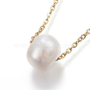 304 Stainless Steel Pendant Necklaces, with Freshwater Pearl Beads and Lobster Claw Clasps, Golden, 17.7 inch(45cm)(NJEW-H430-06G)