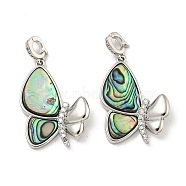 Brass Micro Pave Clear Cubic Zirconia Pendants, with Paua Shell, Butterfly Charms, Real Platinum Plated, 27.5x19x4mm, Hole: 4x3mm(KK-L211-019P-02)