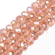 Electroplate Glass Beads Strands, AB Color Plated, Faceted, Rondelle, Misty Rose, 6x5mm, Hole: 1mm, about 84~85pcs/strand, 16.34~16.54 inch(41.5~42cm)(EGLA-A044-T6mm-B21)