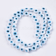 Handmade Evil Eye Lampwork Beads Strands, Flat Round, Creamy White, 6x2.5mm, Hole: 1mm, about 64~65pcs/strand, 14.1 inch~14.5 inch(X-LAMP-S191-02A-08)