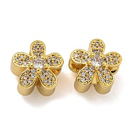 Rack Plating Brass  Micro Pave Cubic Zirconia Beads, Long-Lasting Plated, Cadmium Free & Lead Free, Flower, Real 18K Gold Plated, 11.5x11.5x10.5mm, Hole: 4mm(KK-I718-41G)