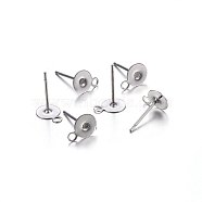 Non-Tarnish 304 Stainless Steel Stud Earring Findings, with Loop, Flat Round, Stainless Steel Color, 12x6x0.4mm, Hole: 1.5mm, Pin: 0.8mm(STAS-P210-43P)