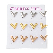 Vacuum Plating 304 Stainless Steel Stud Earring, Letter V, Mixed Color, 11x11mm, 12pcs/set(EJEW-C099-03MC)